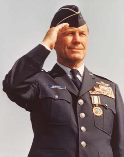 Chuck Yeager Saluting During His Retirement Ceremony